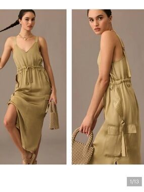 Love the Label by Anthropologie Olive-Gold Utility Midi Dress